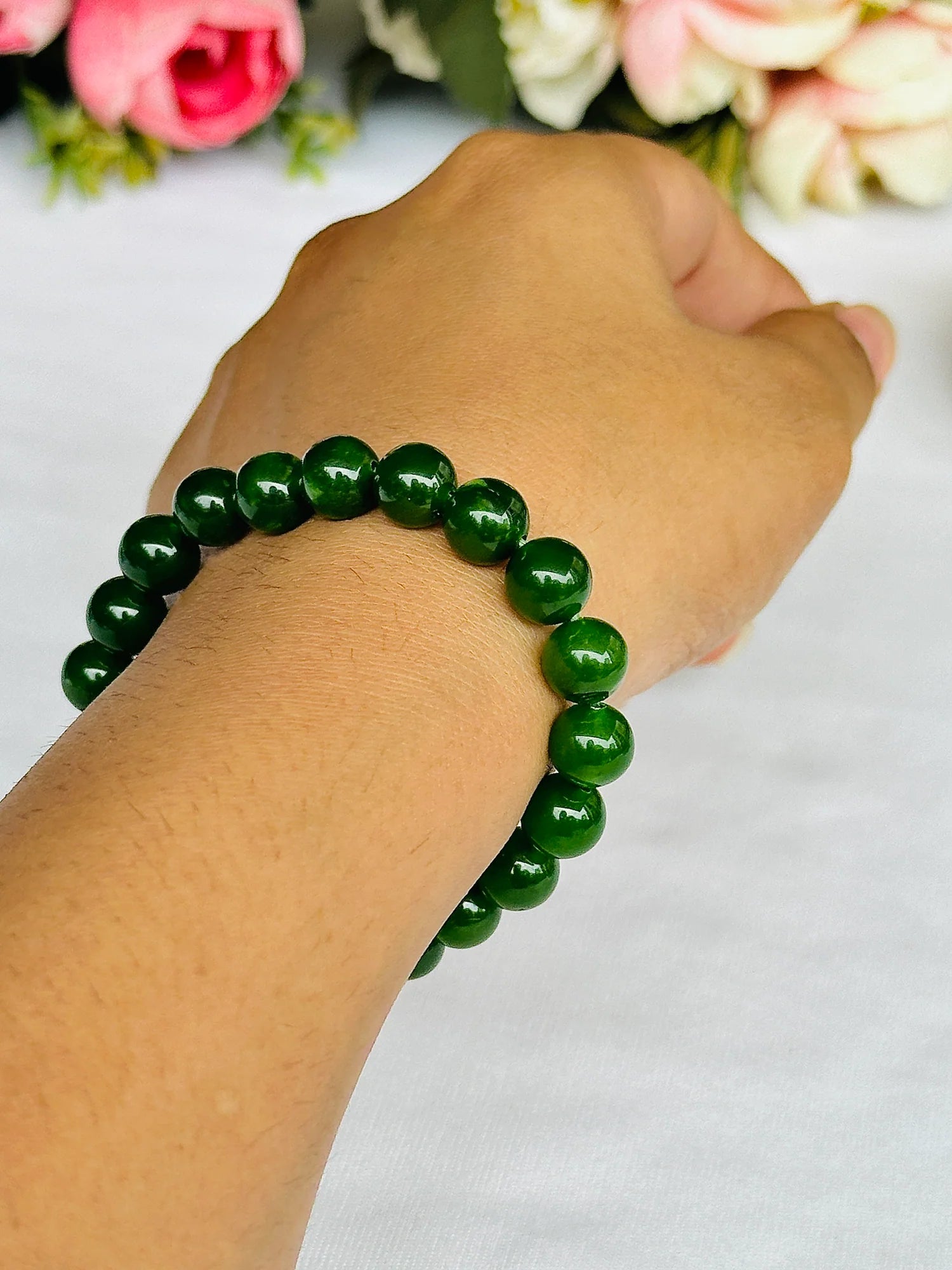 Promote Healthy Skin & Improve Digestion: Green Jade Bracelet - Abhimantrit & Certified