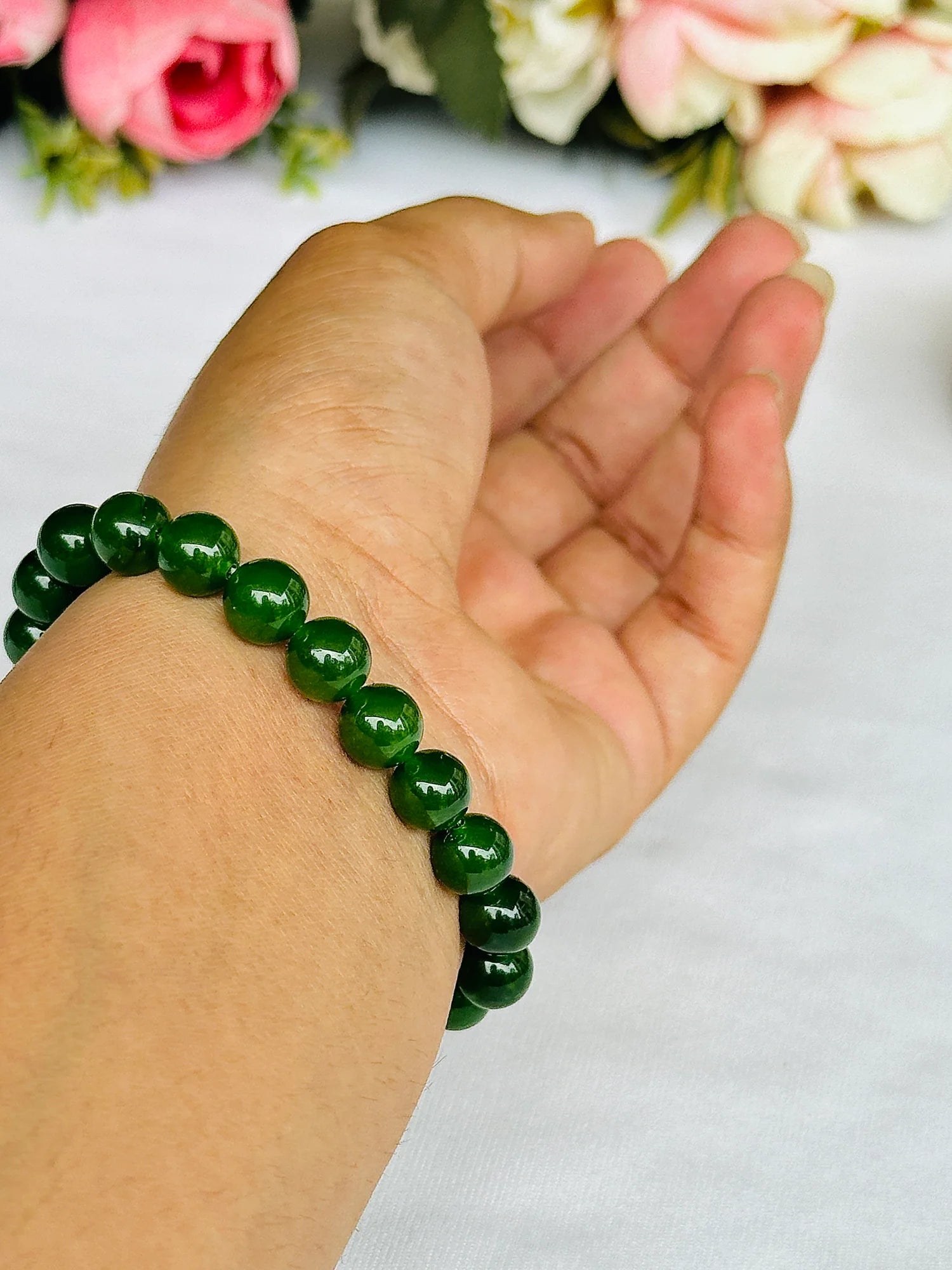 Promote Healthy Skin & Improve Digestion: Green Jade Bracelet - Abhimantrit & Certified
