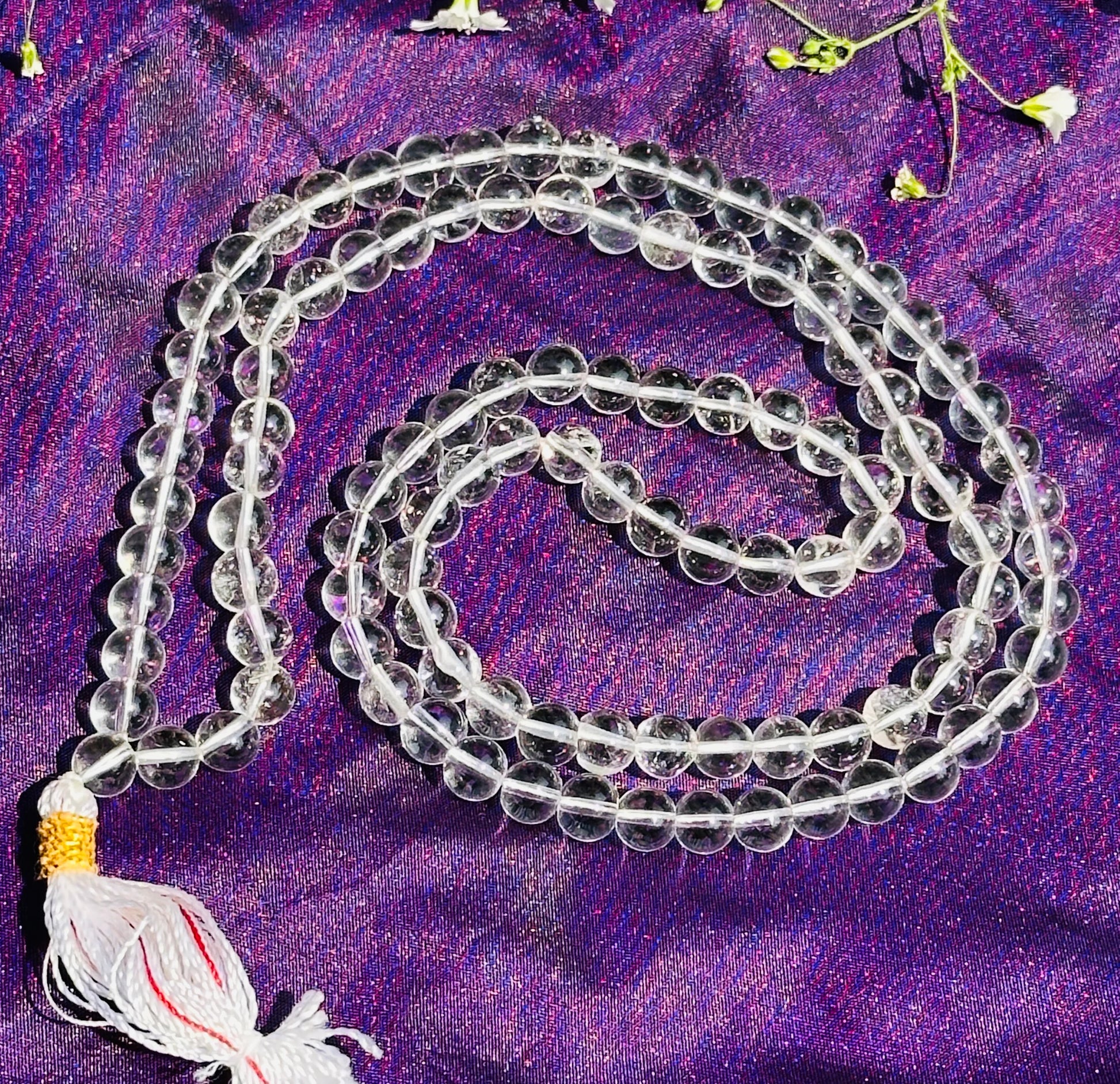 Clear Quartz Jap Mala - Abhimantrit & Certified