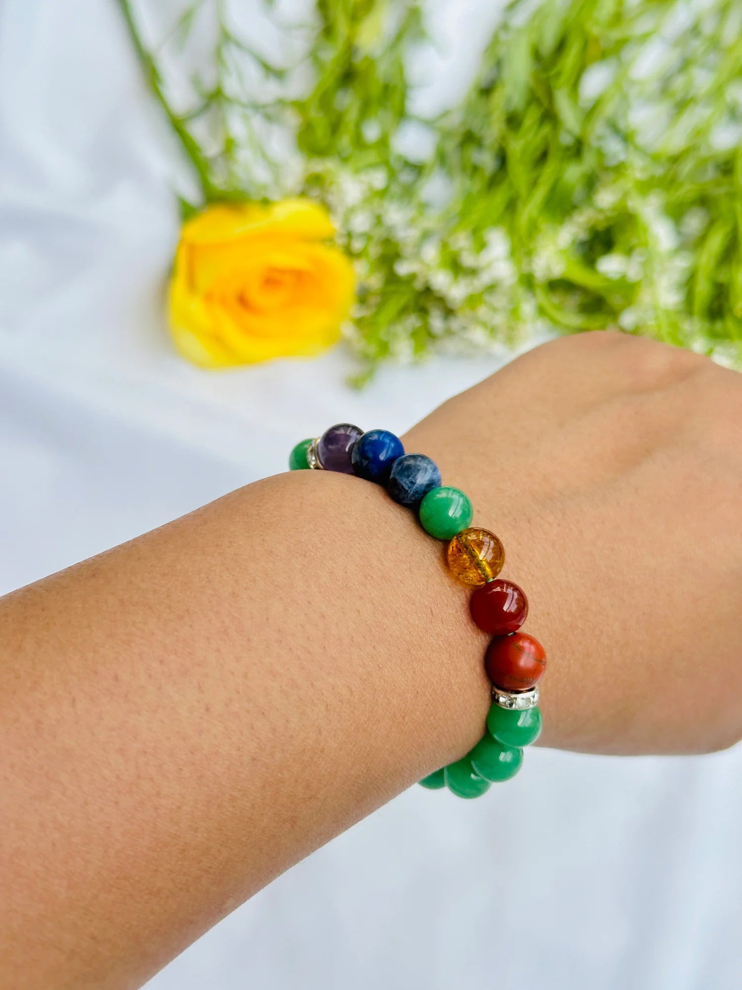 Obstacle Removal in Love Life Bracelet (Green Aventurine with Seven Chakra) - Abhimantrit & Certified