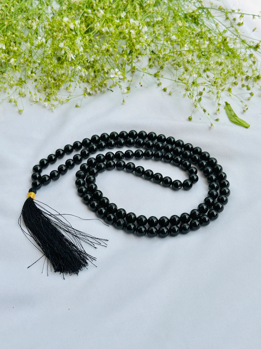 Black Tourmaline Jap Mala - Abhimantrit & Certified