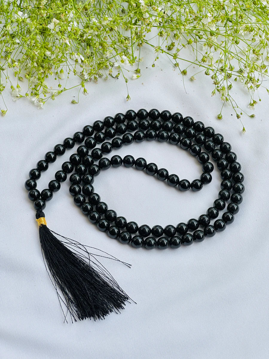 Black Tourmaline Jap Mala - Abhimantrit & Certified