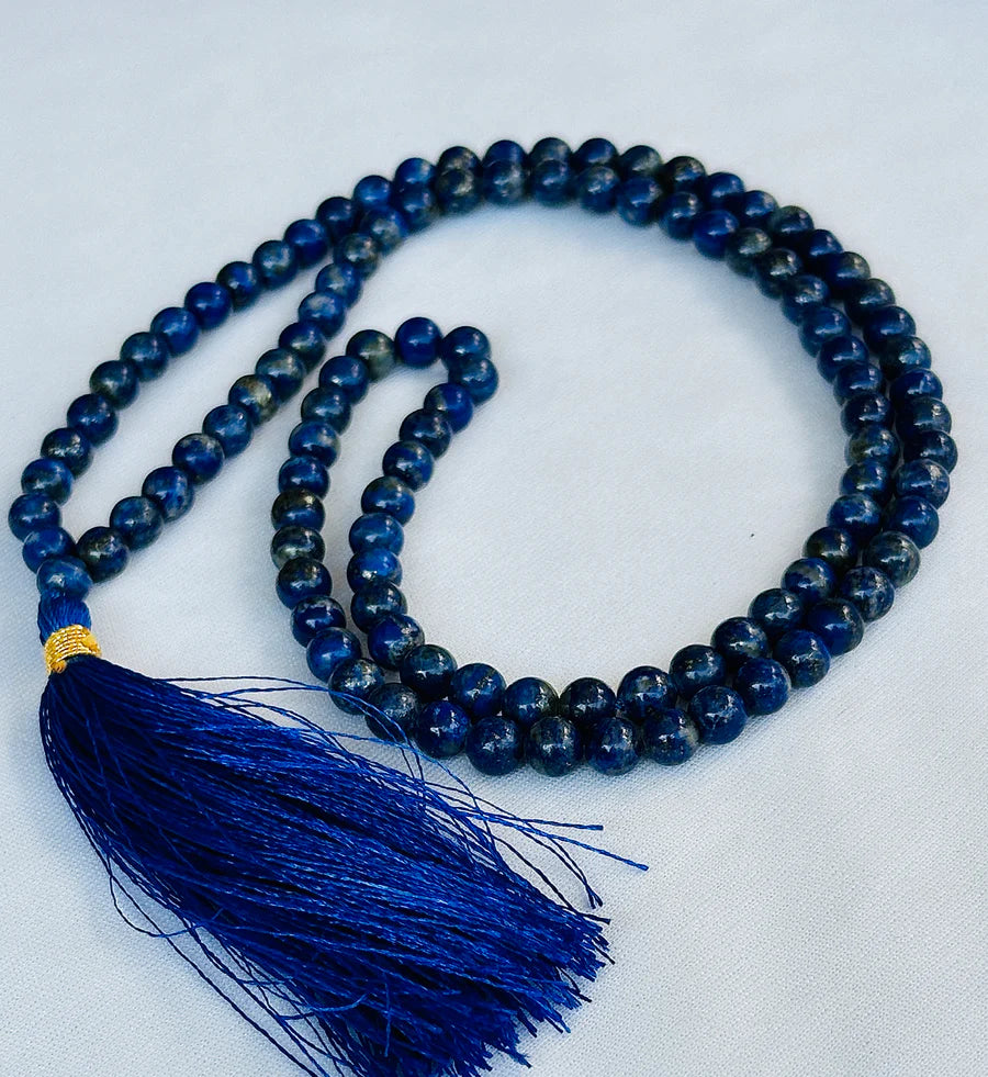 Enhancing Intuition and Spiritual Awareness: Lapis Lazuli Mala - Abhimantrit & Certified