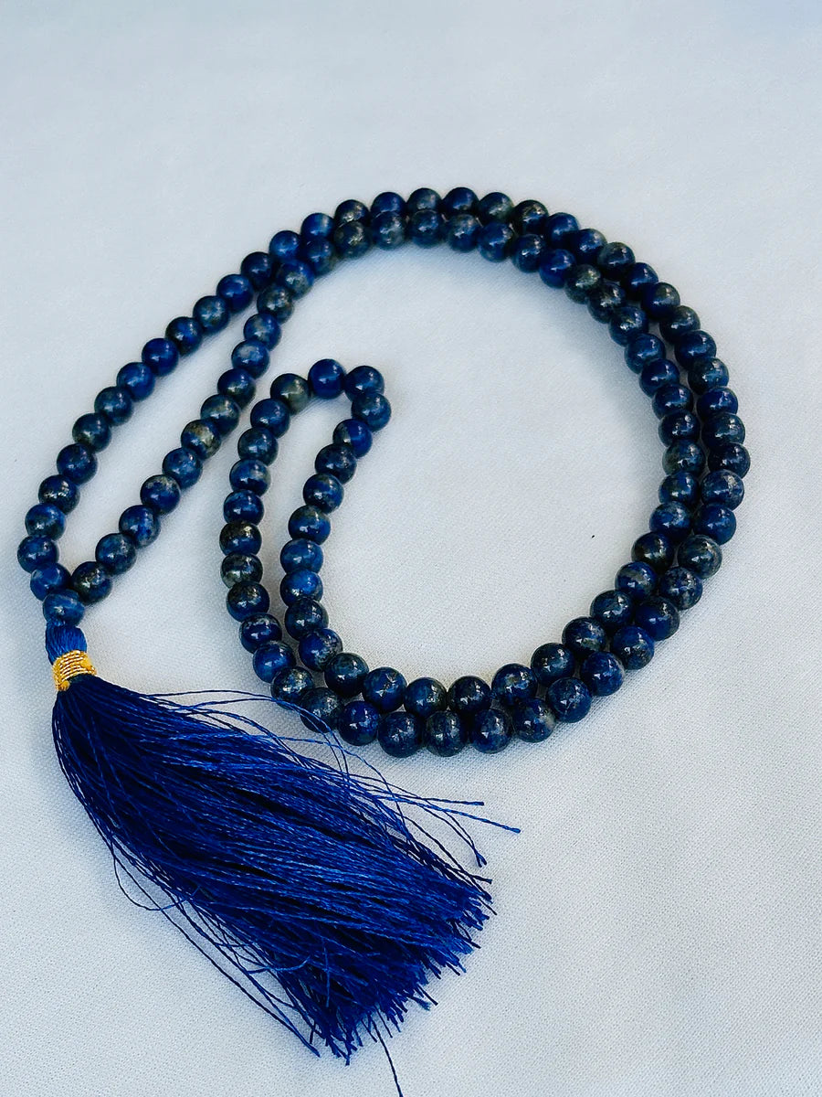 Enhancing Intuition and Spiritual Awareness: Lapis Lazuli Mala - Abhimantrit & Certified