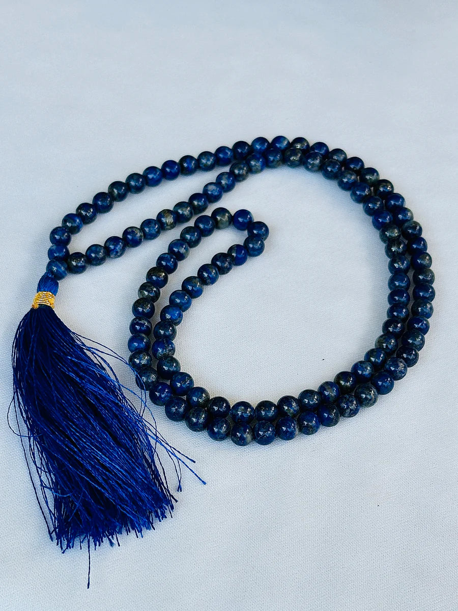 Enhancing Intuition and Spiritual Awareness: Lapis Lazuli Mala - Abhimantrit & Certified