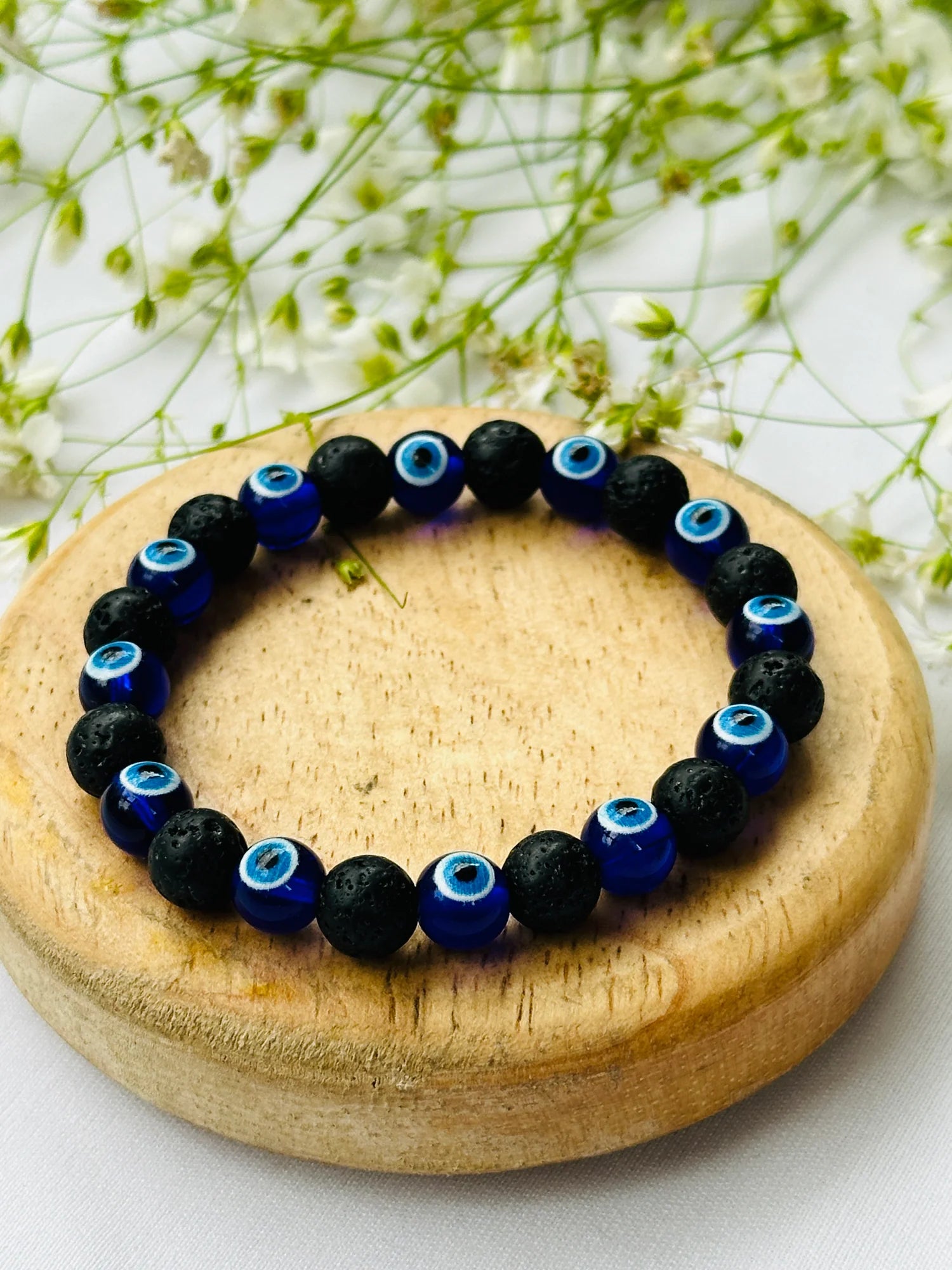 Lava Stone with Evil Eye Bracelet - Abhimantrit & Certified