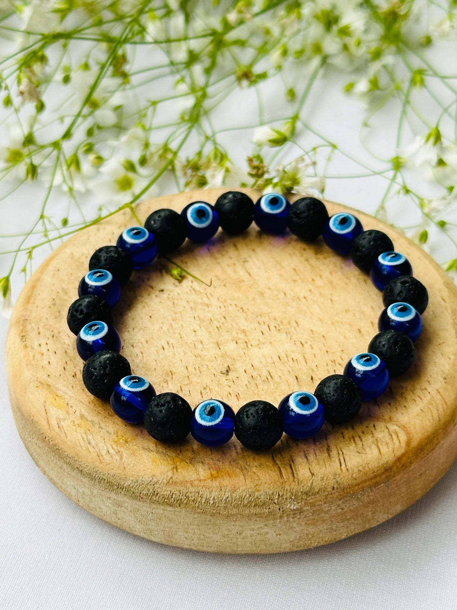 Lava Stone with Evil Eye Bracelet - Abhimantrit & Certified