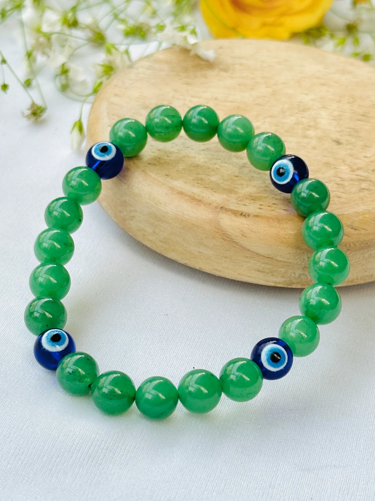 Wealth Attract and Evil Eye Protect: Green Aventurine with Evil Eye Bracelet - Abhimantrit & Certified