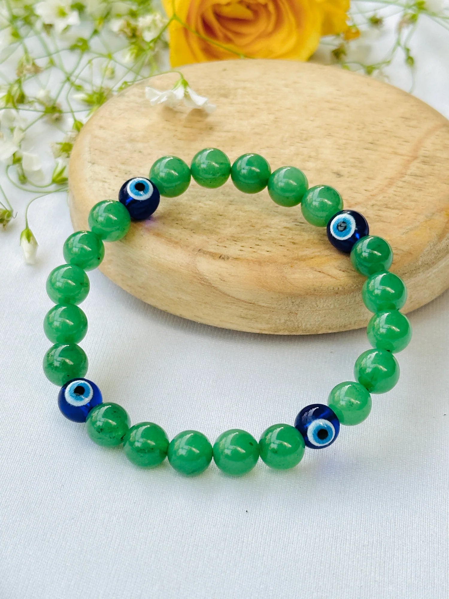 Wealth Attract and Evil Eye Protect: Green Aventurine with Evil Eye Bracelet - Abhimantrit & Certified