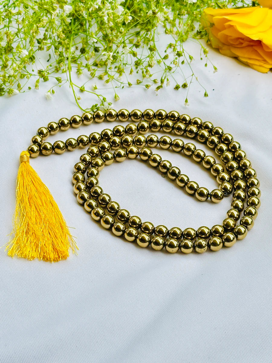 Golden Pyrite Jap Mala - Abhimantrit & Certified